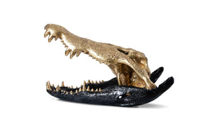 Phillips Collection Crocodile Skull Sculpture - Bold Modern Accent with Silver Detailing for Eclectic Home Décor Black/Gold Leaf PH67576