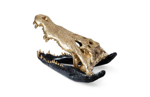 Phillips Collection Crocodile Skull Sculpture - Bold Modern Accent with Silver Detailing for Eclectic Home Décor Black/Gold Leaf PH67576