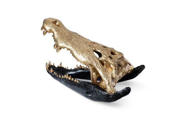 Phillips Collection Crocodile Skull Sculpture - Bold Modern Accent with Silver Detailing for Eclectic Home Décor Black/Gold Leaf PH67576