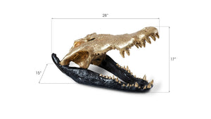 Phillips Collection Crocodile Skull Sculpture - Bold Modern Accent with Silver Detailing for Eclectic Home Décor Black/Gold Leaf PH67576