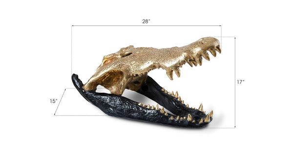 Phillips Collection Crocodile Skull Sculpture - Bold Modern Accent with Silver Detailing for Eclectic Home Décor Black/Gold Leaf PH67576