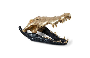 Phillips Collection Crocodile Skull Sculpture - Bold Modern Accent with Silver Detailing for Eclectic Home Décor Black/Gold Leaf PH67576
