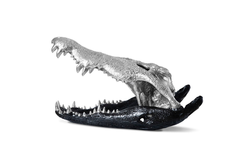 Phillips Collection Crocodile Skull Sculpture - Bold Modern Accent with Silver Detailing for Eclectic Home Décor Black/Silver Leaf PH67577