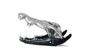 Phillips Collection Crocodile Skull Sculpture - Bold Modern Accent with Silver Detailing for Eclectic Home Décor Black/Silver Leaf PH67577