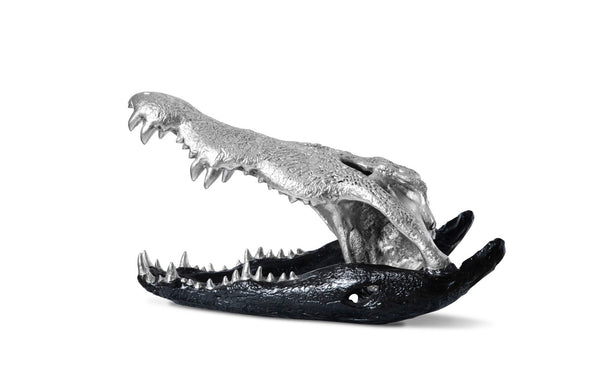 Phillips Collection Crocodile Skull Sculpture - Bold Modern Accent with Silver Detailing for Eclectic Home Décor Black/Silver Leaf PH67577