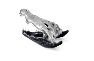 Phillips Collection Crocodile Skull Sculpture - Bold Modern Accent with Silver Detailing for Eclectic Home Décor Black/Silver Leaf PH67577