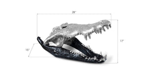 Phillips Collection Crocodile Skull Sculpture - Bold Modern Accent with Silver Detailing for Eclectic Home Décor Black/Silver Leaf PH67577