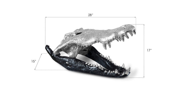 Phillips Collection Crocodile Skull Sculpture - Bold Modern Accent with Silver Detailing for Eclectic Home Décor Black/Silver Leaf PH67577
