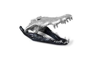 Phillips Collection Crocodile Skull Sculpture - Bold Modern Accent with Silver Detailing for Eclectic Home Décor Black/Silver Leaf PH67577