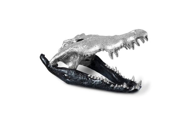 Phillips Collection Crocodile Skull Sculpture - Bold Modern Accent with Silver Detailing for Eclectic Home Décor Black/Silver Leaf PH67577