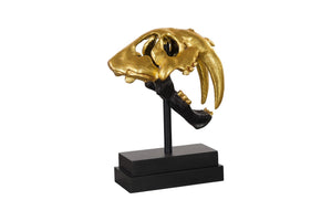 Phillips Collection Saber Tooth Tiger Skull Sculpture – Stunning Roman Stone Finish for Bold Home Décor & Focal Point Black, Gold Leaf PH67580