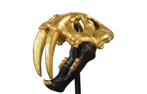 Phillips Collection Saber Tooth Tiger Skull Sculpture – Stunning Roman Stone Finish for Bold Home Décor & Focal Point Black, Gold Leaf PH67580