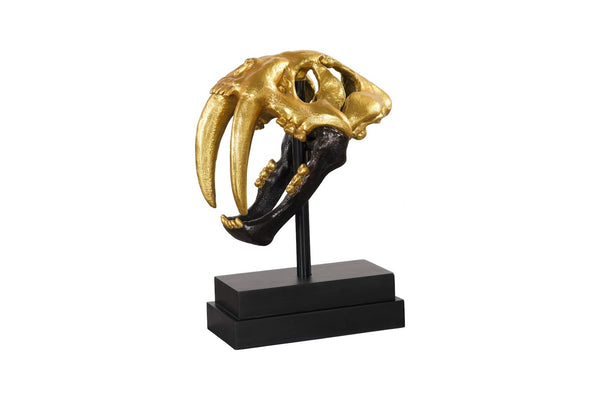Phillips Collection Saber Tooth Tiger Skull Sculpture – Stunning Roman Stone Finish for Bold Home Décor & Focal Point Black, Gold Leaf PH67580