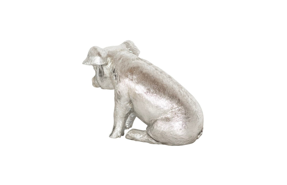 Phillips Collection Sitting Piglet Sculpture In Silver Leaf Finish – Charming, Glamorous Artisan Decor For Your Home Silver Resin Ph67600