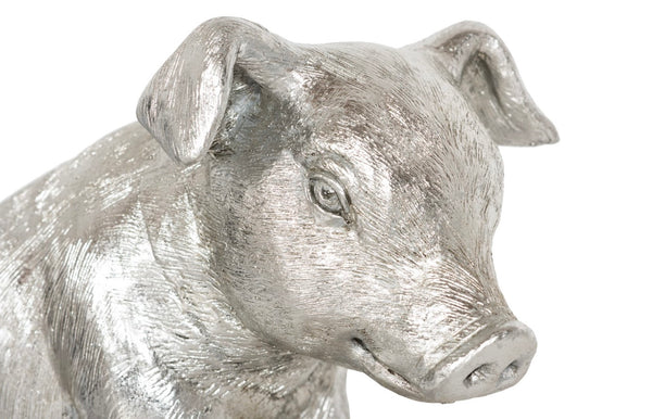 Phillips Collection Sitting Piglet Sculpture In Silver Leaf Finish – Charming, Glamorous Artisan Decor For Your Home Silver Resin Ph67600