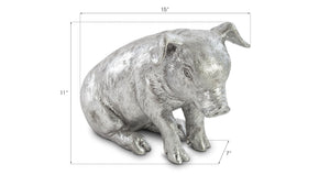 Phillips Collection Sitting Piglet Sculpture In Silver Leaf Finish – Charming, Glamorous Artisan Decor For Your Home Silver Resin Ph67600