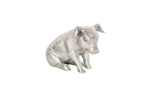 Phillips Collection Sitting Piglet Sculpture In Silver Leaf Finish – Charming, Glamorous Artisan Decor For Your Home Silver Resin Ph67600