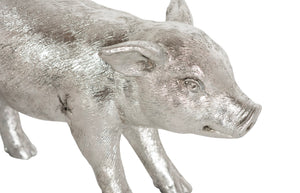 Phillips Collection Standing Piglet Sculpture In Silver Leaf - Charming Artisan-grade Design For Modern Home Decor Silver Resin Ph67601