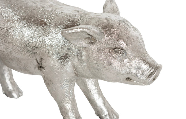 Phillips Collection Standing Piglet Sculpture In Silver Leaf - Charming Artisan-grade Design For Modern Home Decor Silver Resin Ph67601