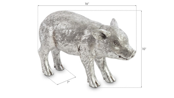 Phillips Collection Standing Piglet Sculpture In Silver Leaf - Charming Artisan-grade Design For Modern Home Decor Silver Resin Ph67601