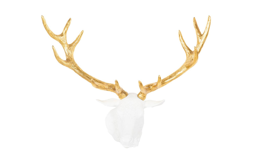 Phillips Collection Stag White Deer Head Wall Sculpture with Gold Leaf Accents - Elegant Modern Décor for Any Space PH67604