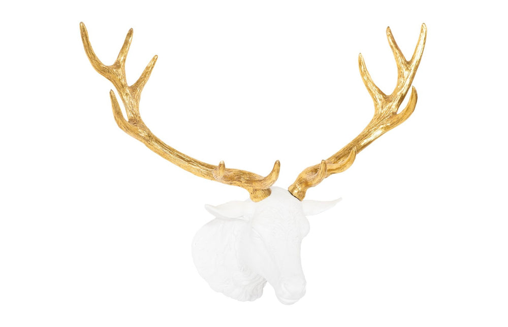 Phillips Collection Stag White Deer Head Wall Sculpture with Gold Leaf Accents - Elegant Modern Décor for Any Space PH67604