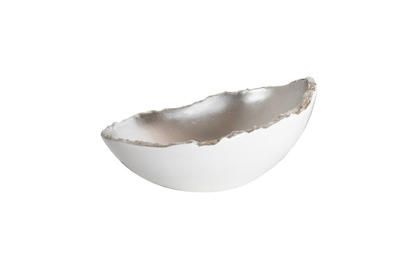 Phillips Collection Broken Egg Bowl - Elegant Decorative Accent with Luminous Silver Finish for Stylish Home Displays White and Silver Leaf PH67622