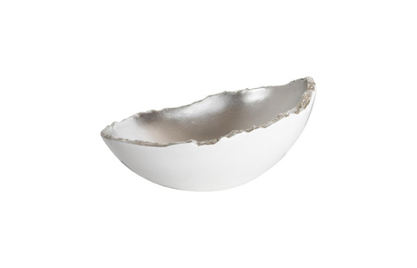 Phillips Collection Broken Egg Sculptural Bowl with Silver Leaf Interior and Pearl White Resin Finish PH67622