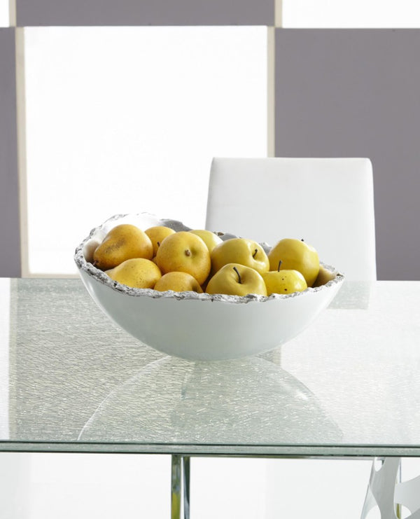 Phillips Collection Broken Egg Sculptural Bowl with Silver Leaf Interior and Pearl White Resin Finish PH67622