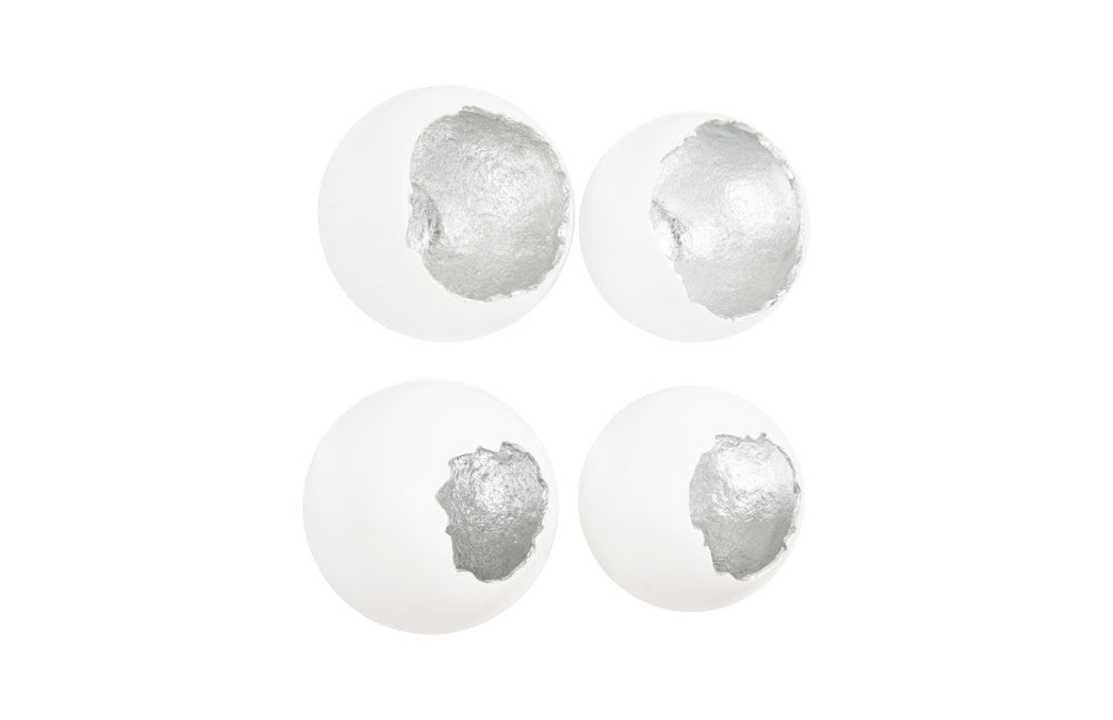 Phillips Collection Broken Egg Wall Art Sculptures - Modern Whimsy with Gold Leaf Interior for Elegant Home Decor White and Silver Leaf, Set of 4 PH67625