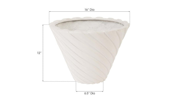 Phillips Collection Turbo Flared Composite Resin Planter with Wave Texture and Gel Coat White Finish PH67841