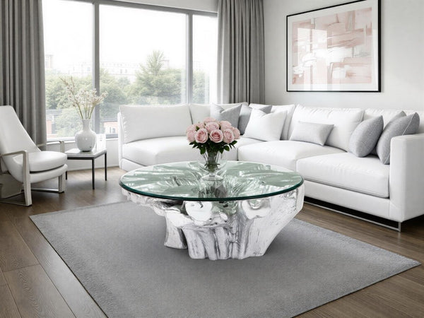 Phillips Collection Abyss Silver Leaf Resin Root Coffee Table Sculptural Organic Form Living Room PH67967