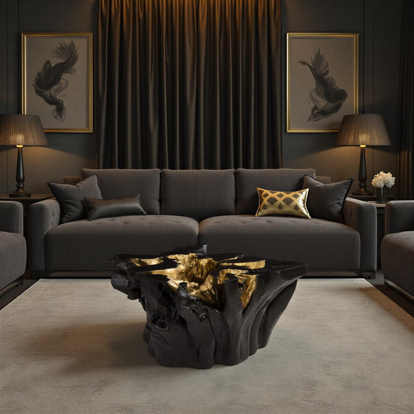 Phillips Collection Noir Cast Root Coffee Table - Black & Gold Leaf, Unique Sculptural Design for Modern Elegance PH67969