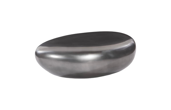 Phillips Collection River Stone Coffee Table in Polished Aluminum - Small, Modern Organic Design with Rounded Edges PH68783