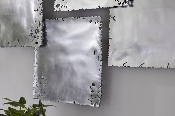 Phillips Collection Galvanized Silver Leaf Resin Wall Tiles Distressed Industrial Art Set of Three PH75349