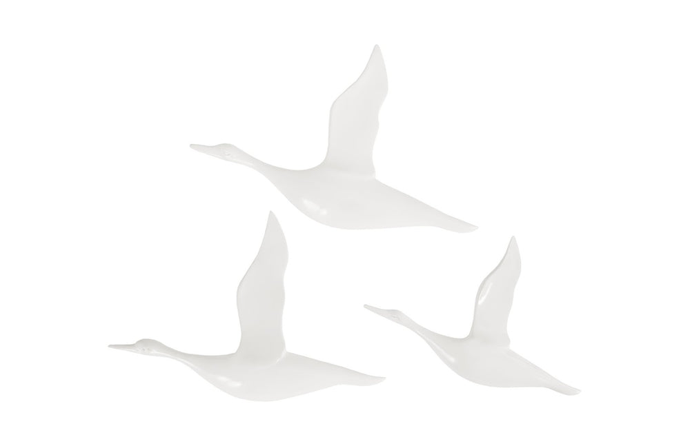Phillips Collection Flying Ducks Set Of 3 - Weather-resistant White Gel Coat Decorative Accents For Indoor & Outdoor White Resin Ph76063