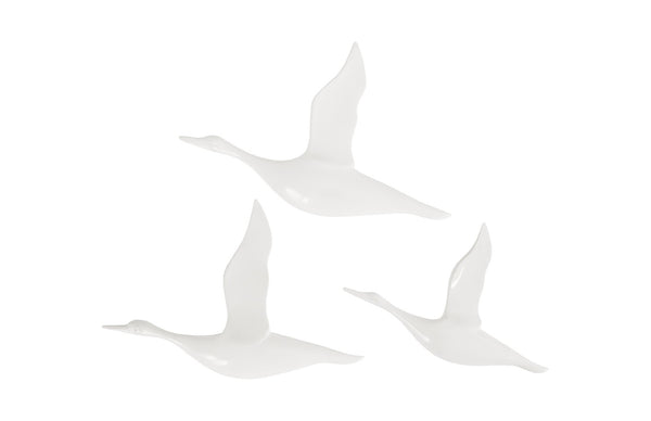 Phillips Collection Flying Ducks Set of 3 - Weather-Resistant White Wall Decor for Home and Garden Elegance PH76063