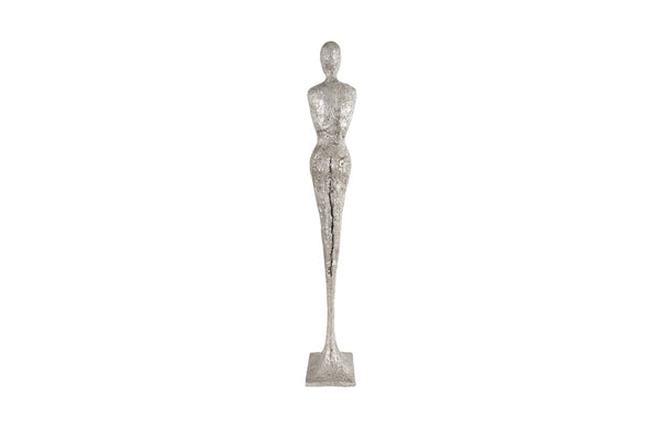 Phillips Collection Tall Chiseled Female Sculpture - Modern Art Piece for Elegant Interiors with Distinctive Texture and Style Resin, Silver Leaf PH76688