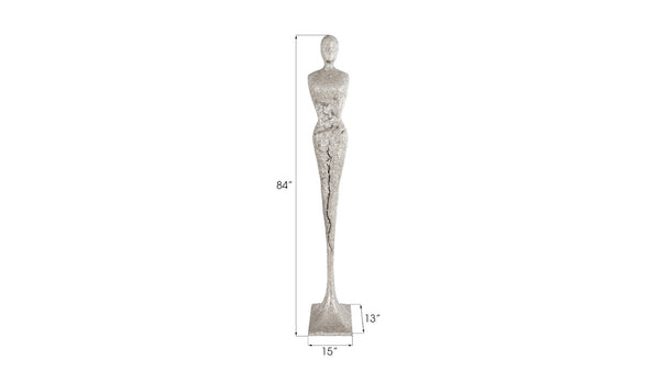 Phillips Collection Tall Chiseled Female Sculpture - Modern Art Piece for Elegant Interiors with Distinctive Texture and Style Resin, Silver Leaf PH76688