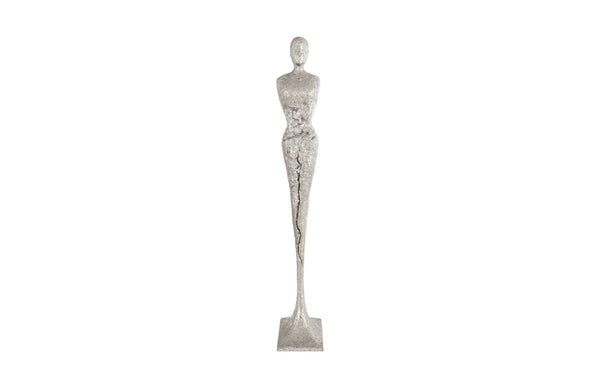 Phillips Collection Tall Chiseled Female Sculpture - Modern Art Piece for Elegant Interiors with Distinctive Texture and Style Resin, Silver Leaf PH76688