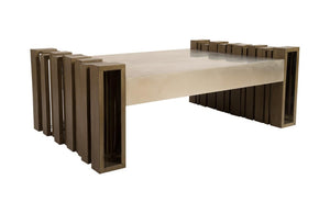 Phillips Collection Barcode Coffee Table Sculptural Mahogany Base with Stainless Steel Inlay for Living Room PH76981