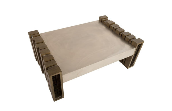 Phillips Collection Barcode Coffee Table Sculptural Mahogany Base with Stainless Steel Inlay for Living Room PH76981