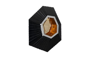 Phillips Collection Hex Sculptural Wall Tile with Brass Mirror Insert and Glossy Black Asymmetric Frame LG PH80016