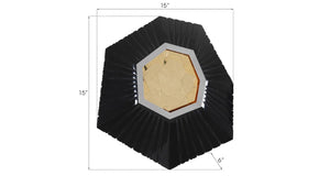 Phillips Collection Hex Sculptural Wall Tile with Brass Mirror Insert and Glossy Black Asymmetric Frame LG PH80016