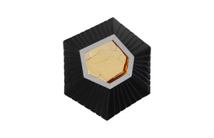 Phillips Collection Hex Sculptural Wall Tile with Brass Mirror Insert and Glossy Black Asymmetric Frame MD PH80017