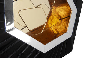 Phillips Collection Hex Sculptural Wall Tile with Brass Mirror Insert and Glossy Black Asymmetric Frame MD PH80017