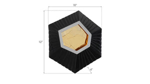 Phillips Collection Hex Sculptural Wall Tile with Brass Mirror Insert and Glossy Black Asymmetric Frame MD PH80017