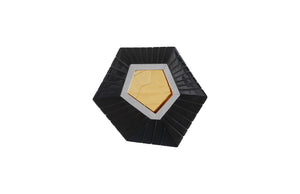 Phillips Collection Hex Sculptural Wall Tile with Brass Mirror Insert and Glossy Black Asymmetric Frame SM PH80018