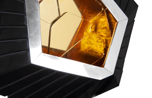Phillips Collection Hex Sculptural Wall Tile with Brass Mirror Insert and Glossy Black Asymmetric Frame SM PH80018