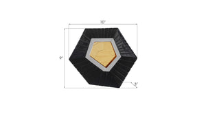Phillips Collection Hex Sculptural Wall Tile with Brass Mirror Insert and Glossy Black Asymmetric Frame SM PH80018